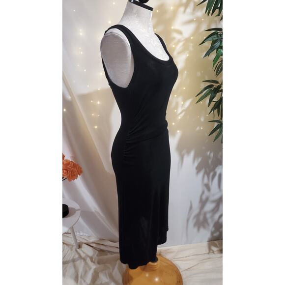 Boston Proper Slinky Stretch Knit Scoop Ruched Midi Travel Dress Size XS Black - Picture 2 of 9